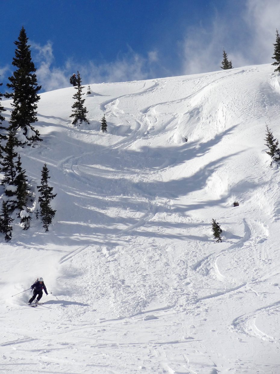 Liz Forster skies down Soda Mountain.